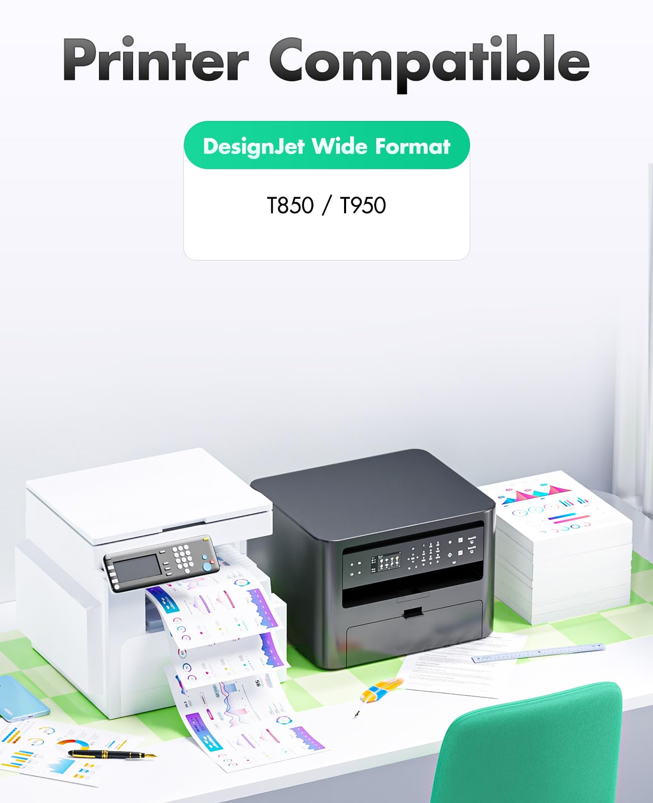 738 Ink Cartridges set 4-Pack 300-ml High Yield with Chip Replacement for HP 738 498N8A 676M6A 676M7A 676M8A Compatible with HP DesignJet T850 T950 Wide Format Color Printer Black Cyan Yellow Magenta
