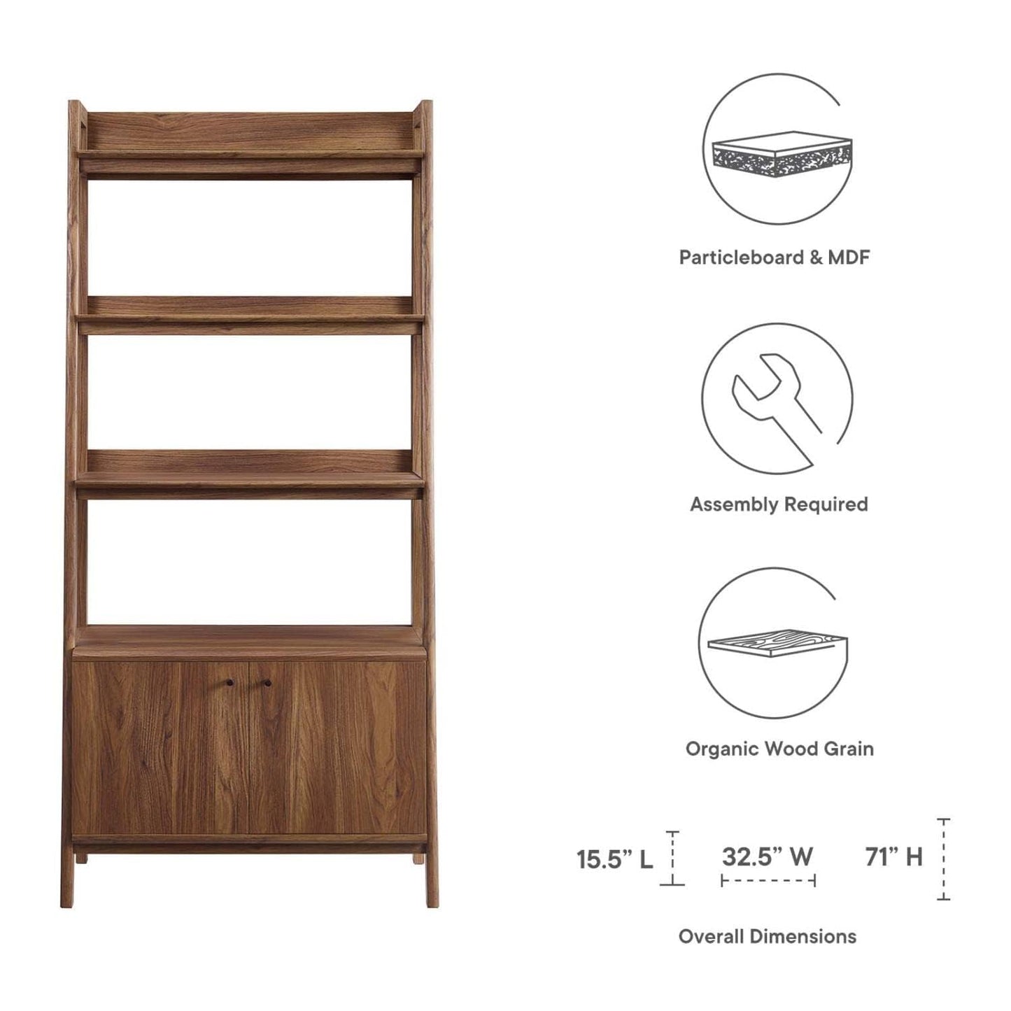 Modway 33" Bookshelf Display Case in Walnut
