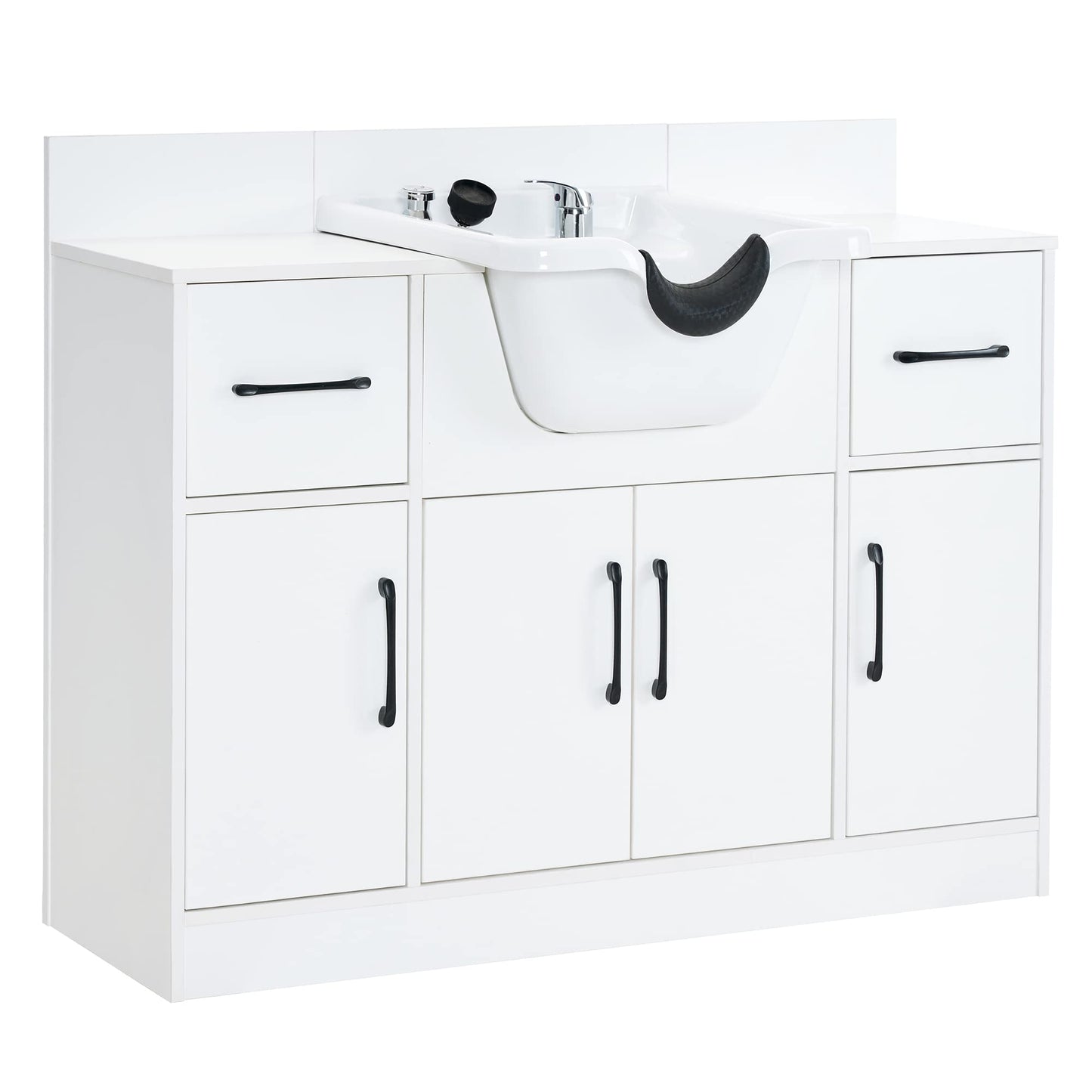 BarberPub Multi-Functional Shampoo Backwash Sink Station with Shampoo Bowl for Hair Stylist, Salon Spa Beauty Cabinet with Faucet Sprayer, Barber Storage Equipment 7139 (White)