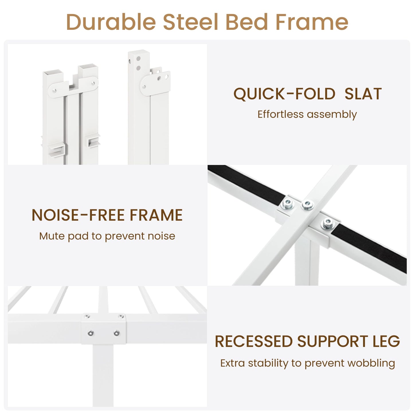 SHA CERLIN King Metal Bed Frame, Victorian Style Platform Bed with Curved Headboard and Classic Footboard, No Box Spring Needed, White