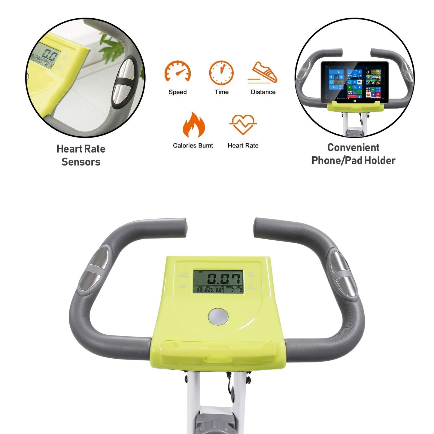 leikefitness LEIKE X Bike Ultra-Quiet Folding Exercise Bike, Magnetic Upright Bicycle with Heart Rate,LCD Monitor and easy to assemble (YELLOW)