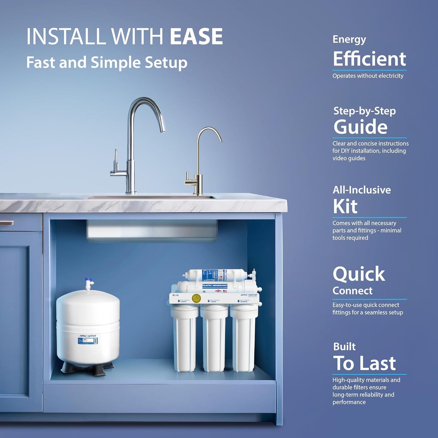 APEC Water Systems Ultimate Series Top Tier Supreme Certified High Output 90 GPD Ultra Safe Reverse Osmosis Drinking Water Filter System, Chrome Faucet