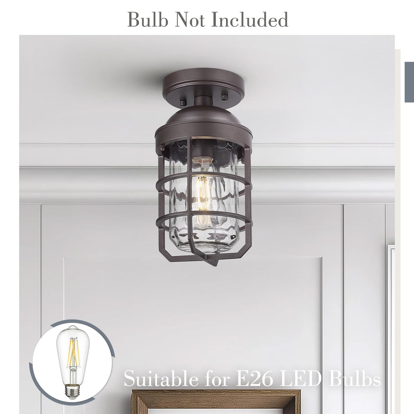 Emliviar Semi-Flush Mount Ceiling Lights, Water Ripple Glass Shade, 2 Pack, Oil Rubbed Bronze, Model GE255LF-2PK ORB-WG