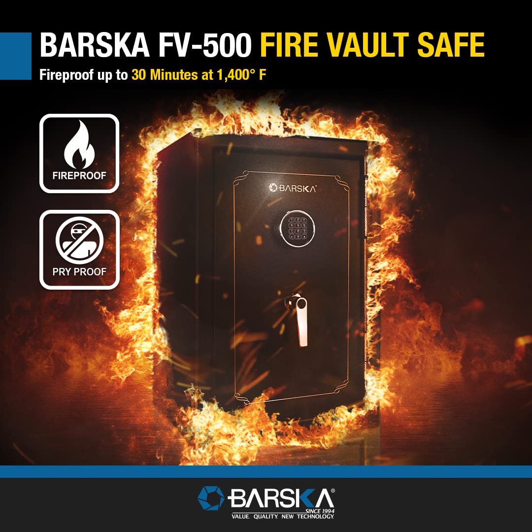 Barska Fireproof Safe – 4.39 Cu. Ft, Digital Keypad with Backup Key, Fireproof 30 Min/1400°F, Adjustable Shelves, Steel Deadbolts, Home & Office Security Safe