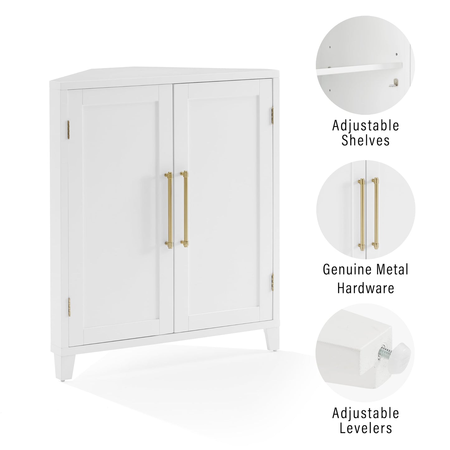 Crosley Furniture Roarke Stackable Corner Pantry Storage Cabinet with Shelves, Kitchen, Dining, Laundry, White
