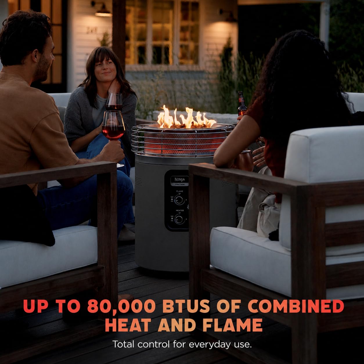 Ninja Fireside360™ Outdoor Heater & Fire Pit | 3 Modes: Flame, Heat, Flame & Heat | Portable for Patio, Deck, Camping | Easy Control Smokeless Flames | Push to Start Ignition | Charcoal | OF101AMZ
