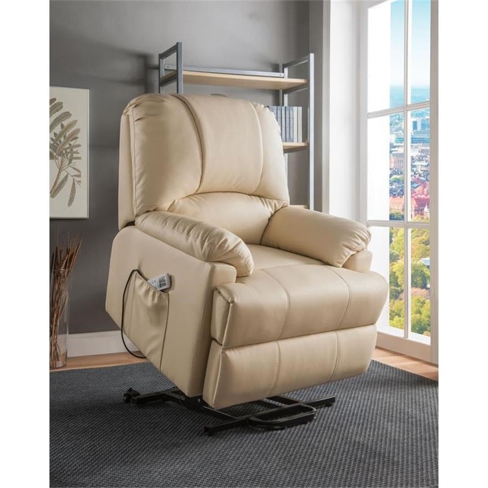 Acme Ixora Faux Leather Upholstered Recliner with Power Lift in Beige
