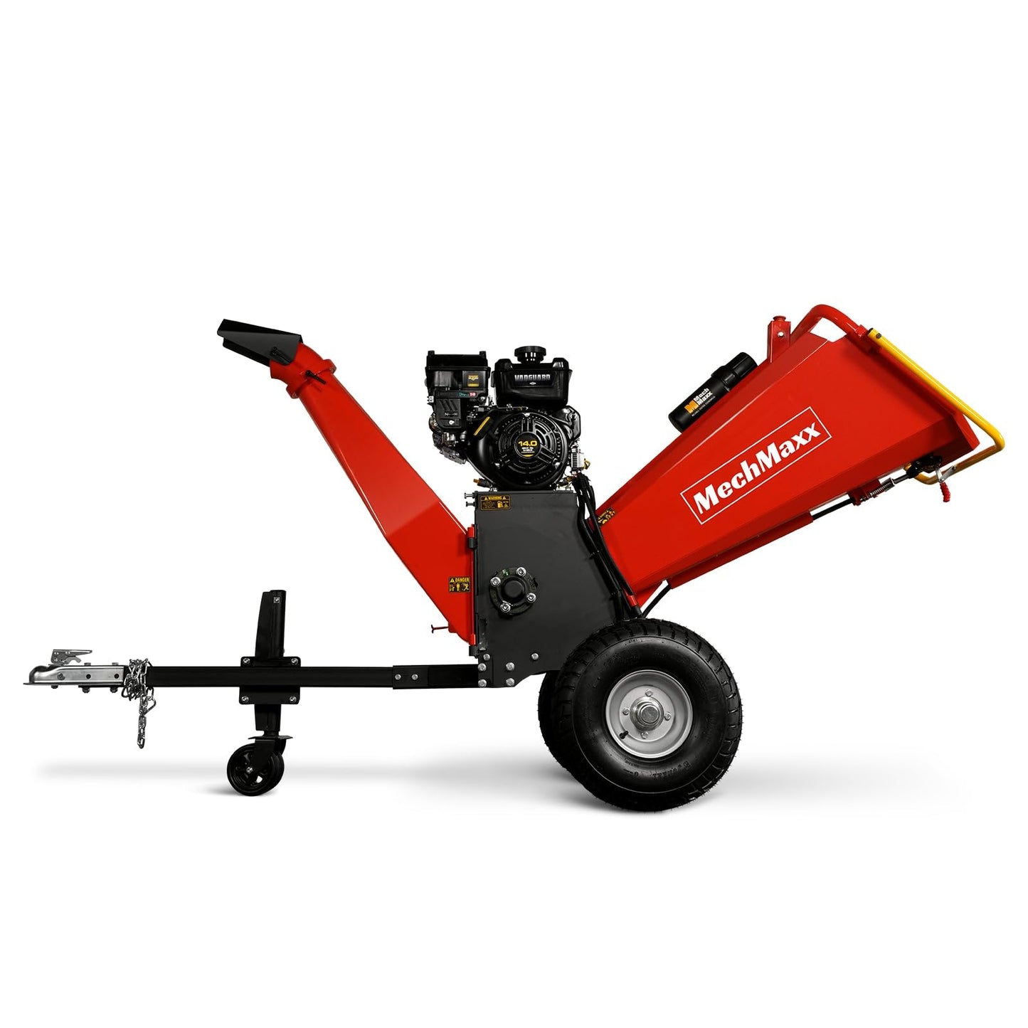 MechMaxx 6 inch B&S 408cc 14hp Gas Powered Wood Chipper Shredder Mulcher with Towbar, 6" Max Chipping Diameter Capacity,with Emergency Stop Button&Stop Bar,Model P4206 Red