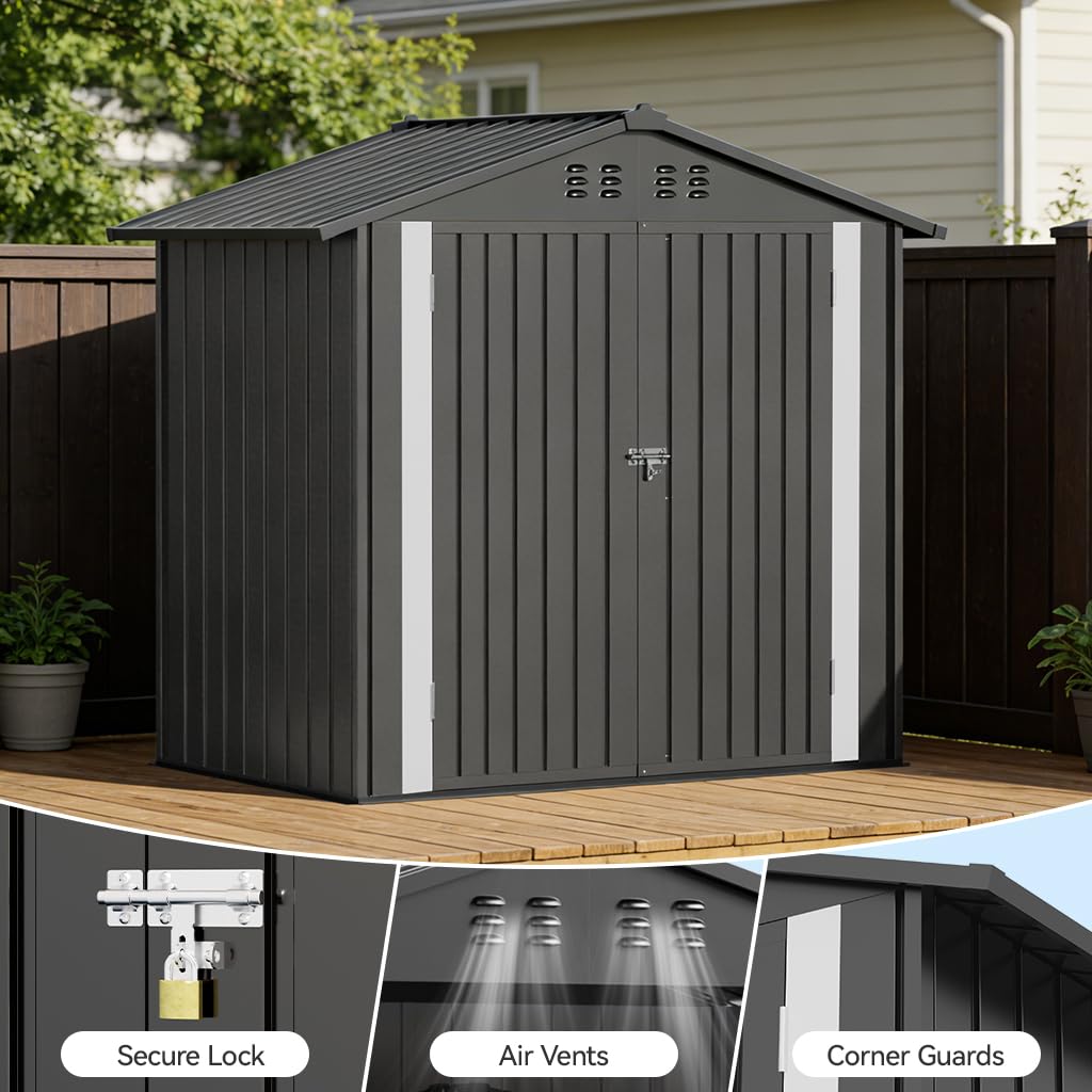 COMHOMA 6'x4' Shed Outdoor Storage Metal with Lockable Doors & Vents
