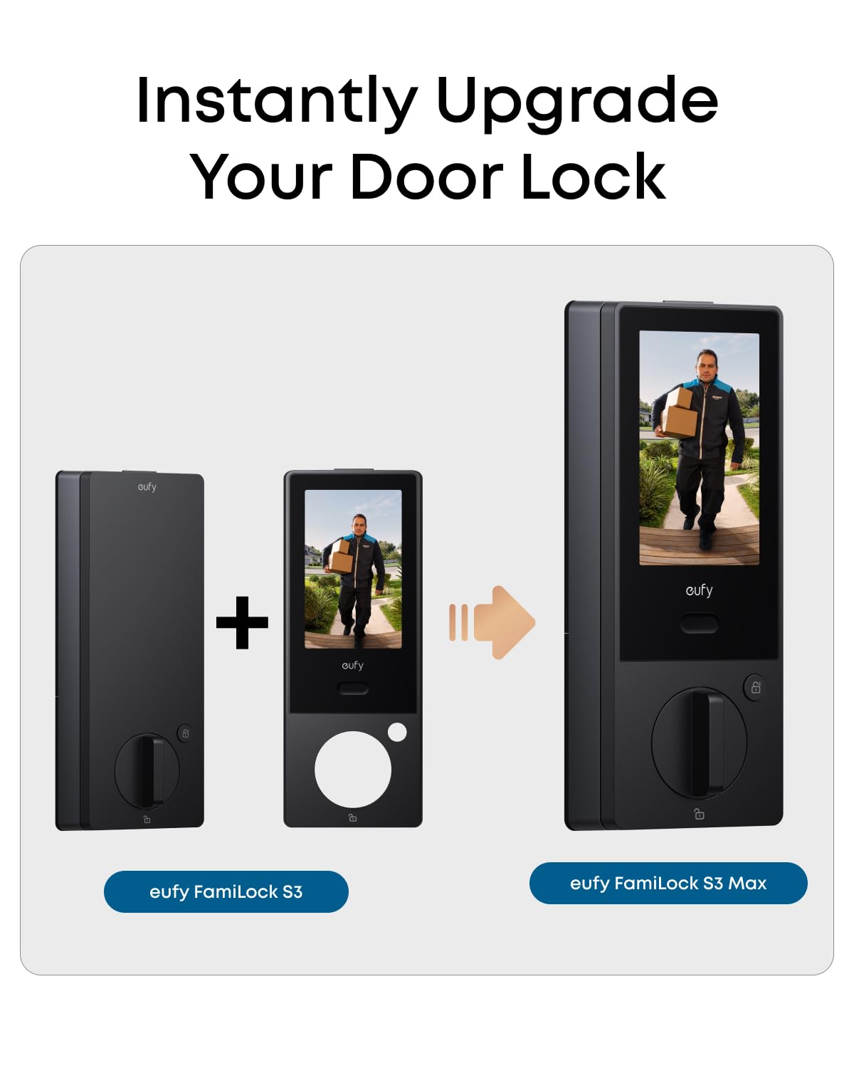 eufy Security Smart Lock FamiLock S3 with Palm Vein Recognition, Keyless Entry Door Lock for Front Door, Wi-Fi Keypad Deadbolt+ 2K HDR Doorbell Camera, 16 GB Built‑in Storage, BHMA 1, No Monthly Fee