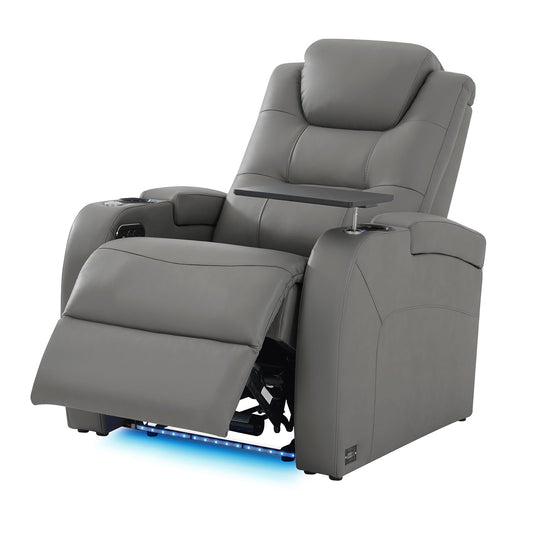 comfiroom Top Grain Leather Home Theater Seating Seats, Simple Style Dual Power Gaming Sofa Movie Theater Chairs Recliner Sofa with Type-C USB Charger (Grey, Row of 1)
