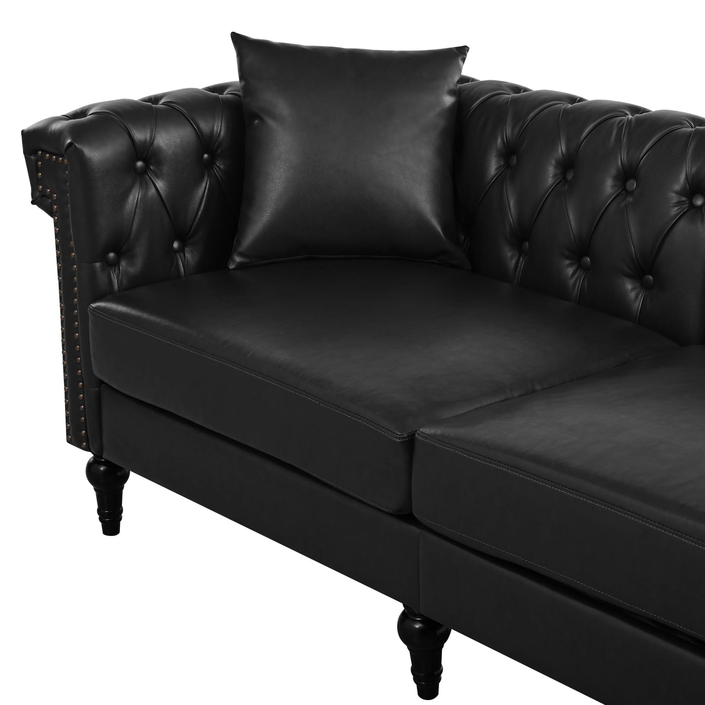 KEIKI 99" L-Shaped Luxury PU Leather Chesterfield Sectional Sofa with Rolled Arms and Nailhead, Mid-Century Style Oversized 5-Seater Button Tufted Couch, Easy Assembly, for Living Room, Black