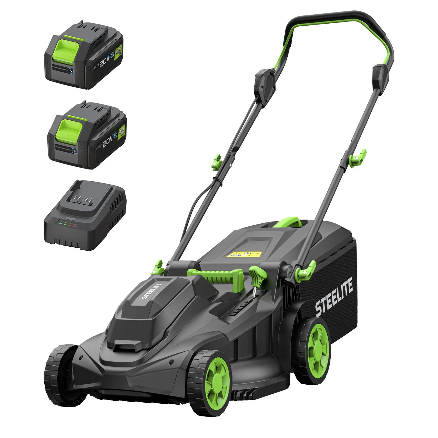 STEELITE 40V 17" Cordless Electric Lawn Mower with Brushless Motor, 6-Position Height Adjustment, 2-in-1 Bagging Mulching, 2PCS 4.0Ah Batteries & Charger Included