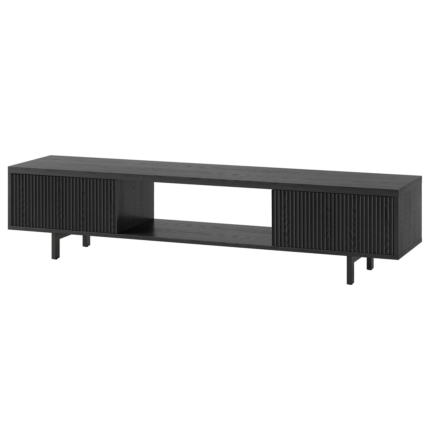 Henn&Hart Fluted TV Stand for TVs up to 78" with 2 Ribbed Side Storage Cabinets and Open Center Storage for Living Room, Family Room, or Office, Natural Black