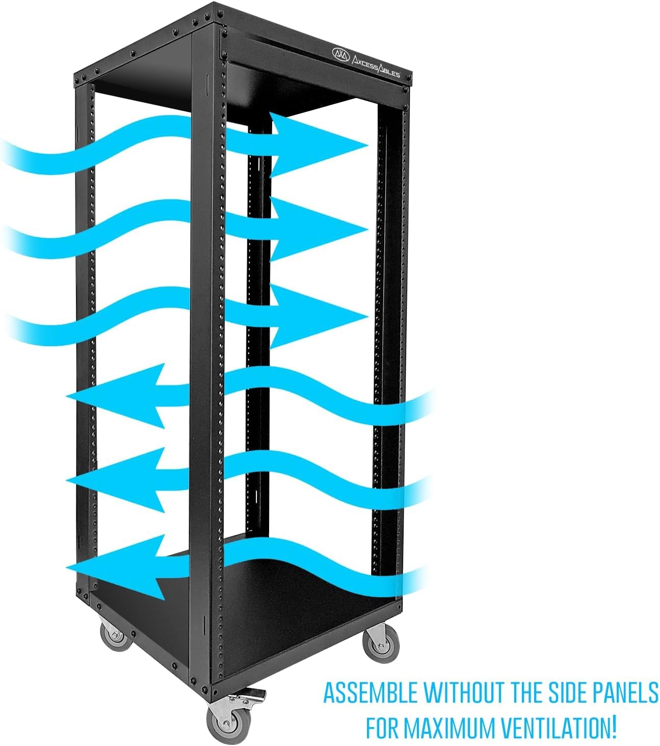 AxcessAbles 30U 19-Inch Rolling IT Server Rack 550LB Heavy Duty Open Frame with Removable Side Panels Large 3-Inch Wheels for Servers Networking and Audio-Video Equipment Includes 5mm and 6mm Screws