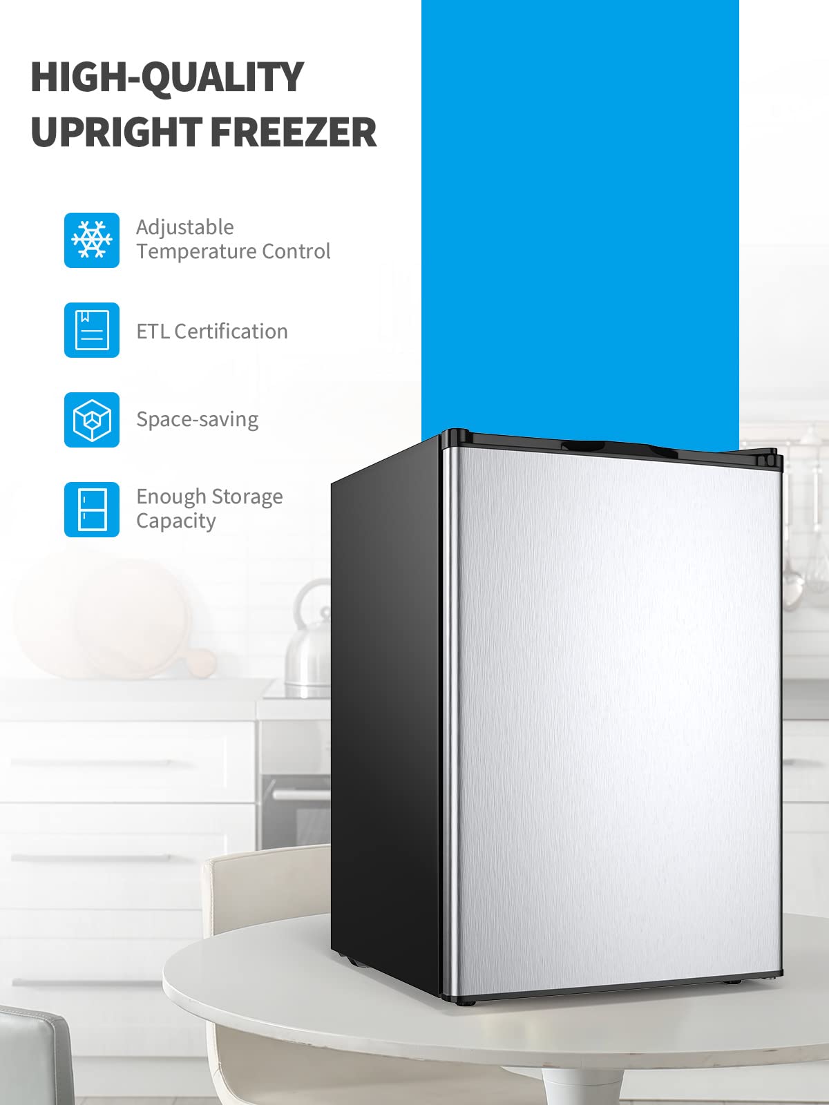 NAFORT Compact Upright Freezer 3.0 Cu. Ft. with Stainless Steel Single Door, Small Freezing Machine with Reversible Door, 7 Grade Adjustable Thermostat for Home Office