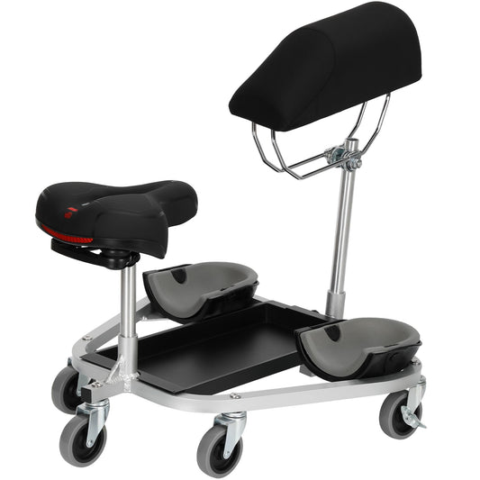 Kneeling/Sitting Creeper With Chest Support And Rolling Knee Pads, Featuring 3" Casters And Brake,300-Pound Capacity,Equipped With A Tool Tray For Tiles, Parquet, Cleaning Or Other Floor Work