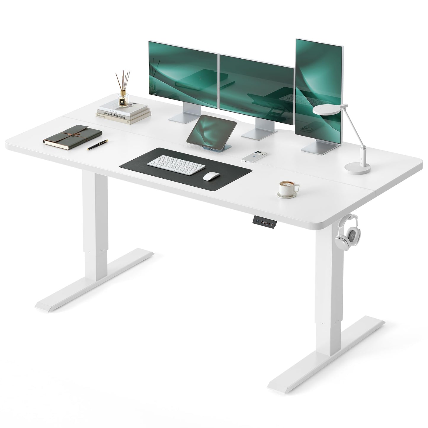 CubiCubi Standing Desk, 63 x 28 Inches Electric Height Adjustable Computer Desk, Sit Stand up Home Office Desk with Memory Presets, White