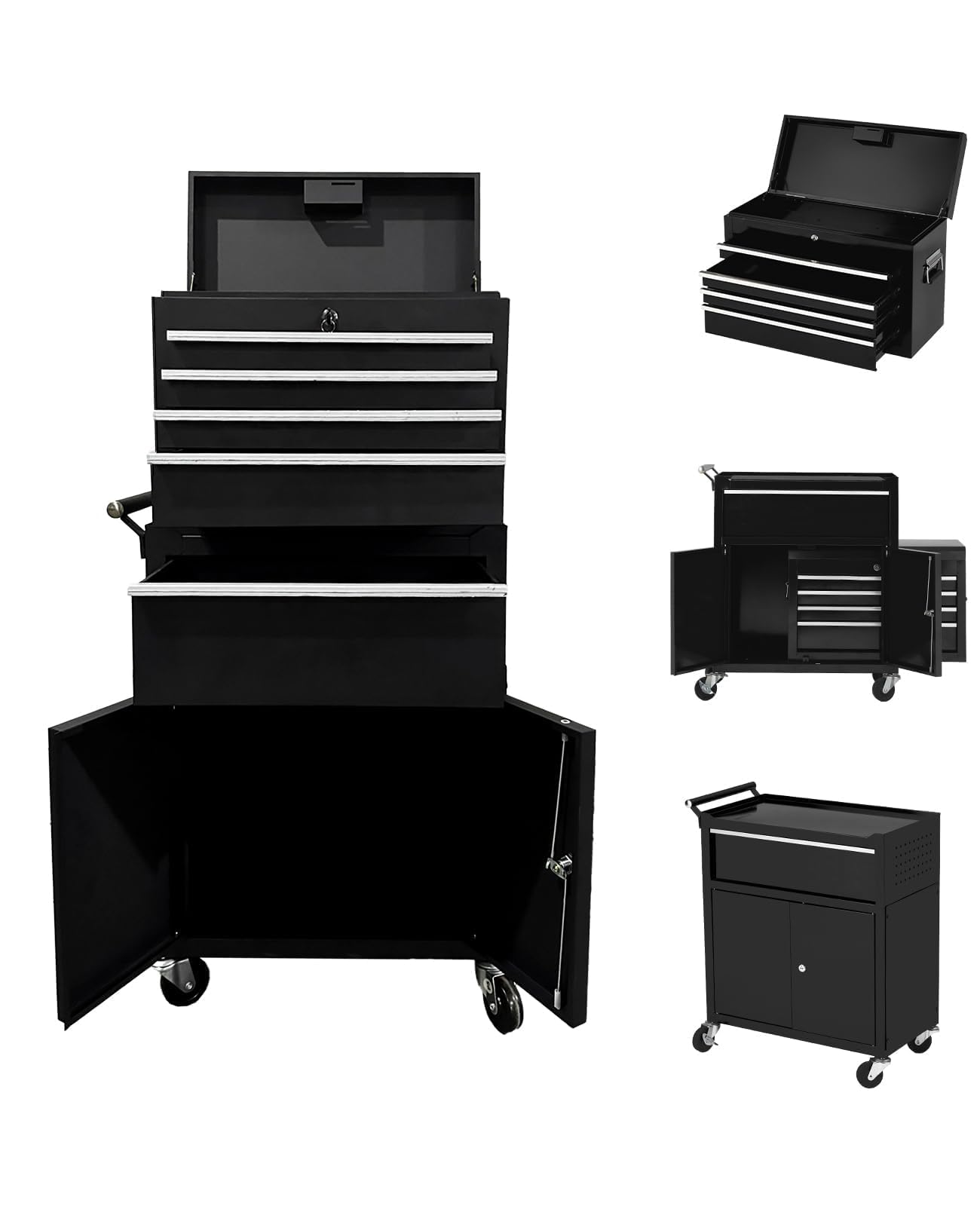 5-Drawer Rolling Tool Chest with Wheels and Locking System, Portable Tool Cabinet for Garage, Workshop, Mechanic, Heavy Duty Tool Box with Drawers, Detachable Storage for Home and Shop, Black