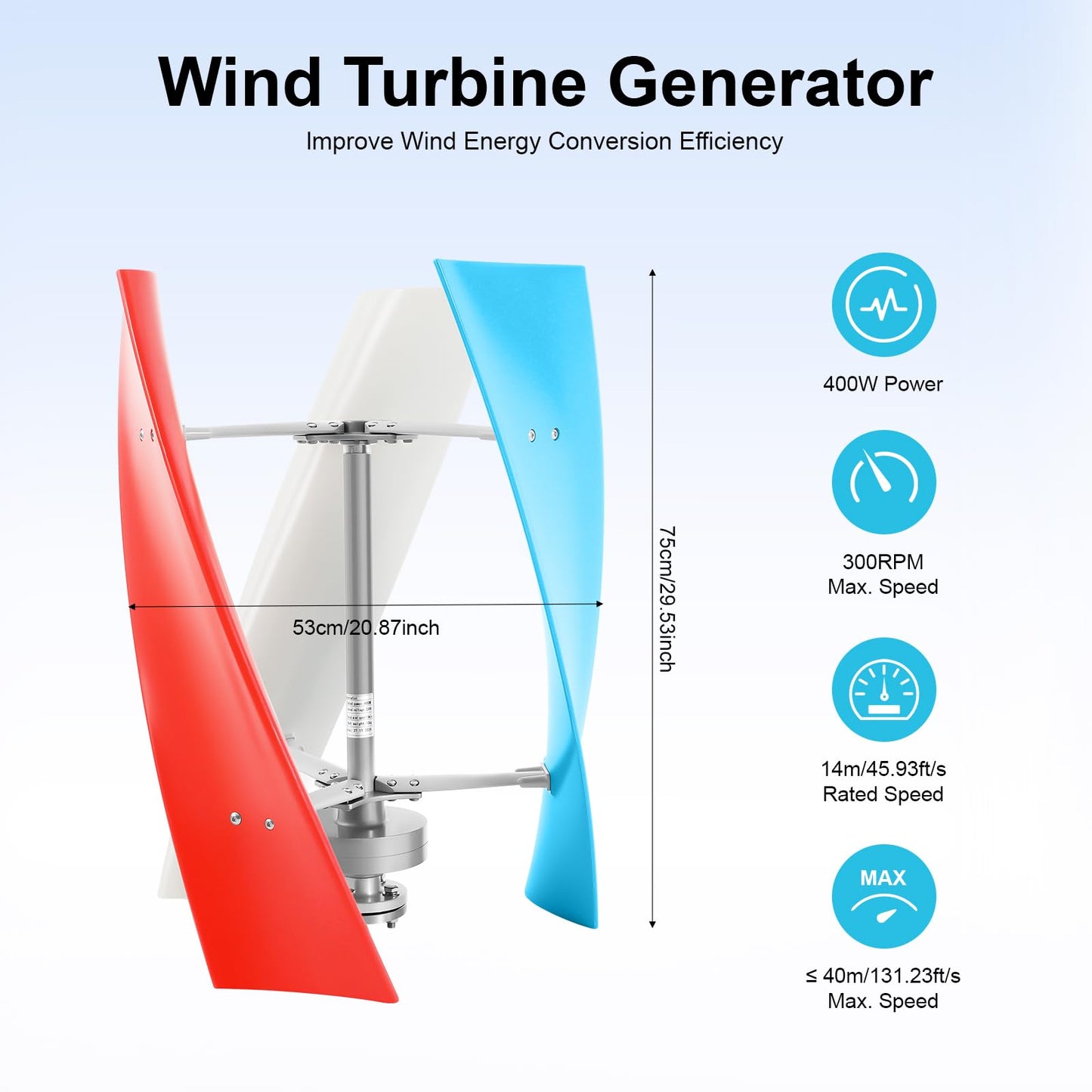 Lemoeyes Wind Turbine Generator 400W 24V Helix Vertical Axis Wind Power Generator 3 Blades Home Windmill Kit for Hybrid Wind Solar System 1.3m/s Start Wind Speed