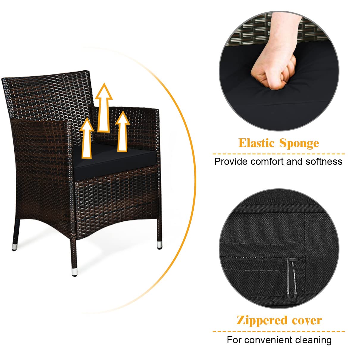 COSTWAY 8PCS Rattan Patio Furniture Set, Outdoor Wicker Rattan Chairs with Coffee Table, Rattan Cushioned Conversation Set for Backyard Balcony Porch Poolside, Black