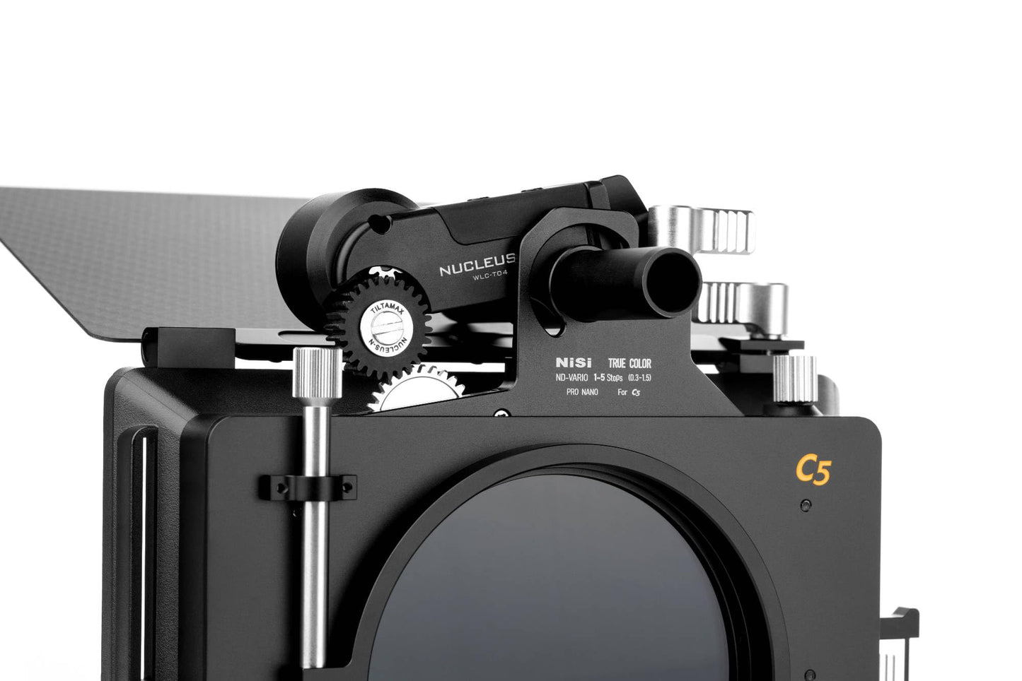 NiSi, Cinema C5 Matte Box Cinema Kit - 95mm Clamp-On, 4x4 & 4x5.65 Filter Slots - Rotating CPL, 1-5 Stop VND, 4-Stop ND, 1/8 Black Mist - Includes (67/72/77/82mm) Adapters, Filter Trays & Travel Pouch
