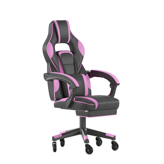 Flash Furniture X40 Gaming Chair Racing Computer Chair with Fully Reclining Back/Arms and Transparent Roller Wheels, Slide-Out Footrest, - Black/Purple