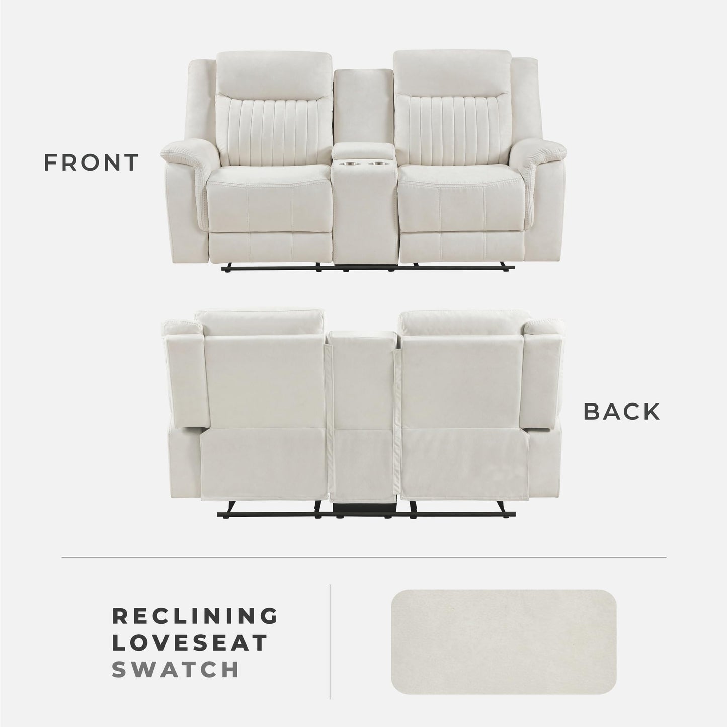 Lexicon Manual Double Reclining Loveseat, Polished Microfiber Manual Wall Hugger Loveseat Recliner for Living Room, Center Storage Console/Cup Holders, Easy Assembly, Beige