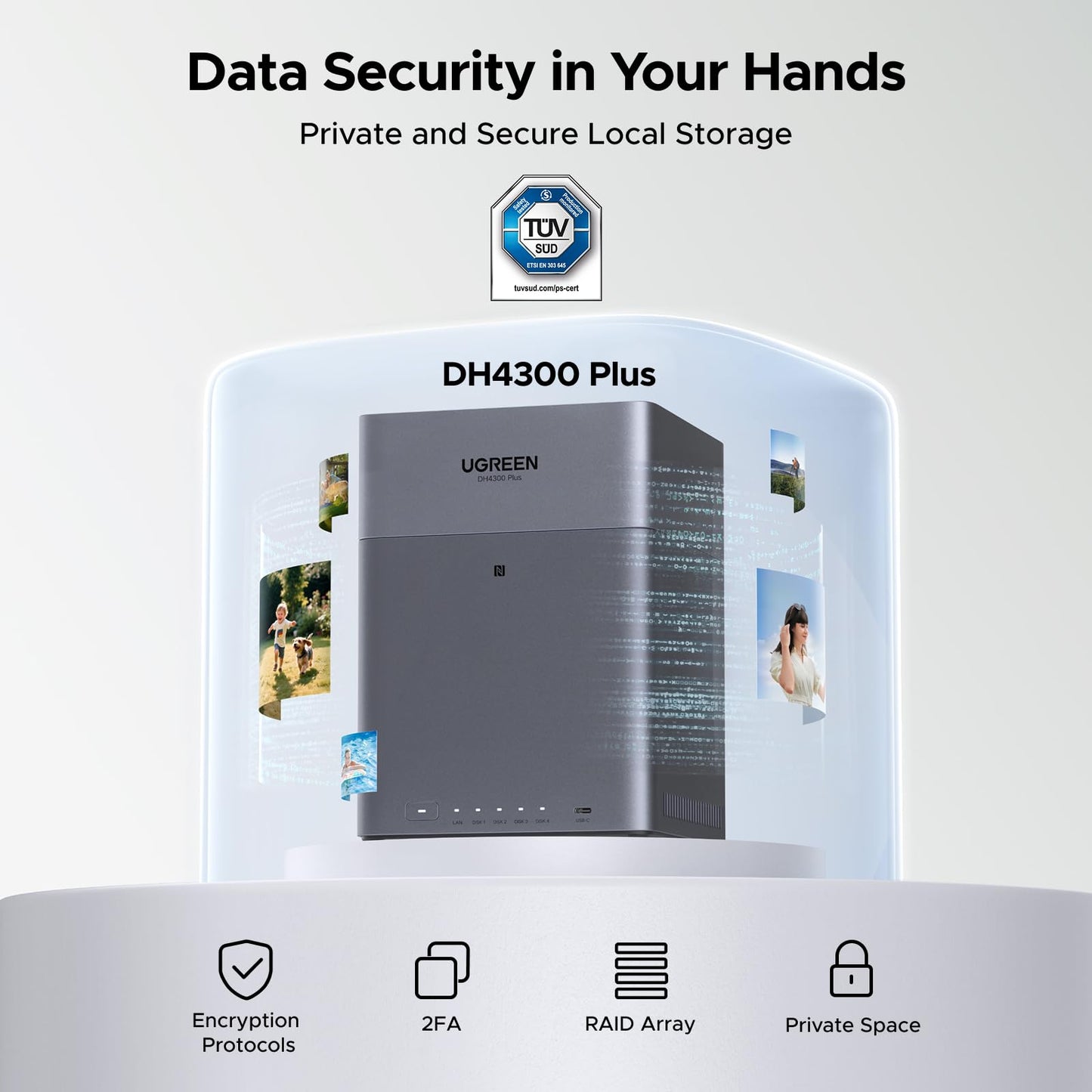 UGREEN NAS DH4300 Plus 4-Bay Desktop NASync, Support Capacity 128TB (Diskless), Remote Access, AI Photo Album, Beginner Friendly, 8GB LPDDR4X RAM, 2.5GbE, 4K HDMI, Network Attached Storage (Diskless)