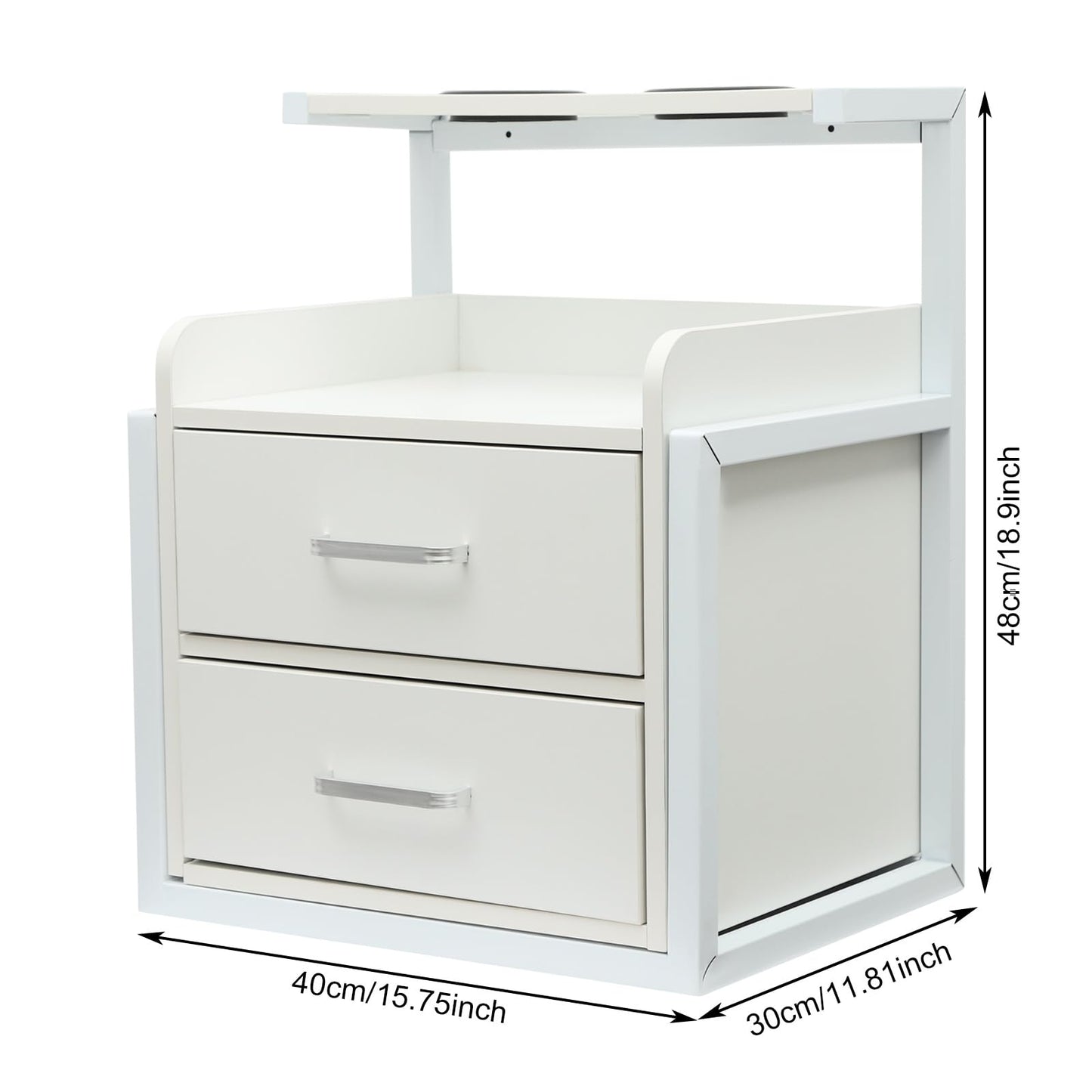 Wall Mounted Salon Storage Cabinet, Hair Tool Organizer Station with 2 Drawers & 1 Open Shelf, Barber Beauty Organizer for Salon, Home & Beauty Shop Silver＋White