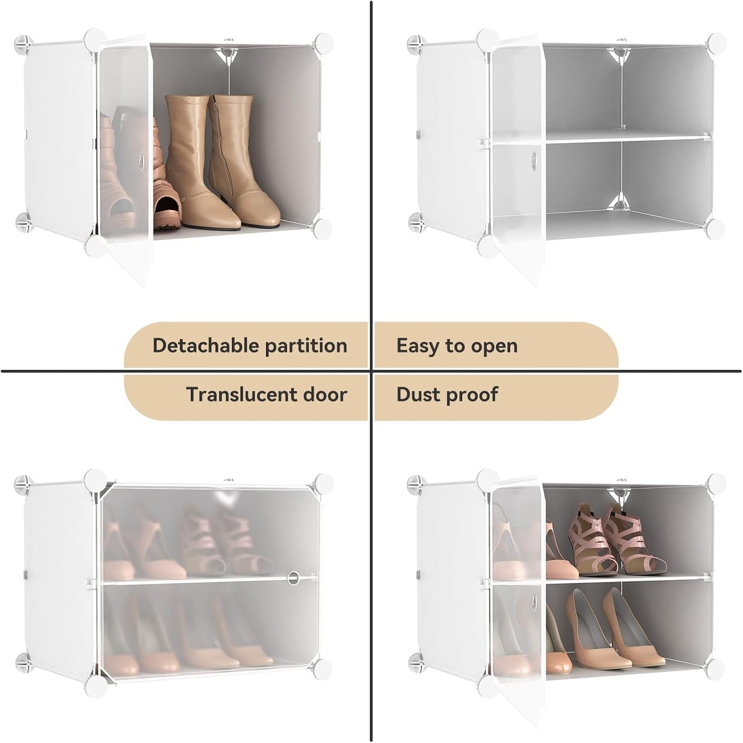 WEXCISE Portable Shoe Rack Organizer with Door, 96 Pairs Shoe Storage Cabinet Easy Assembly, Plastic Adjustable Shoe Storage Organizer Stackable Detachable Free Standing DIY Expandable 12 Tier White