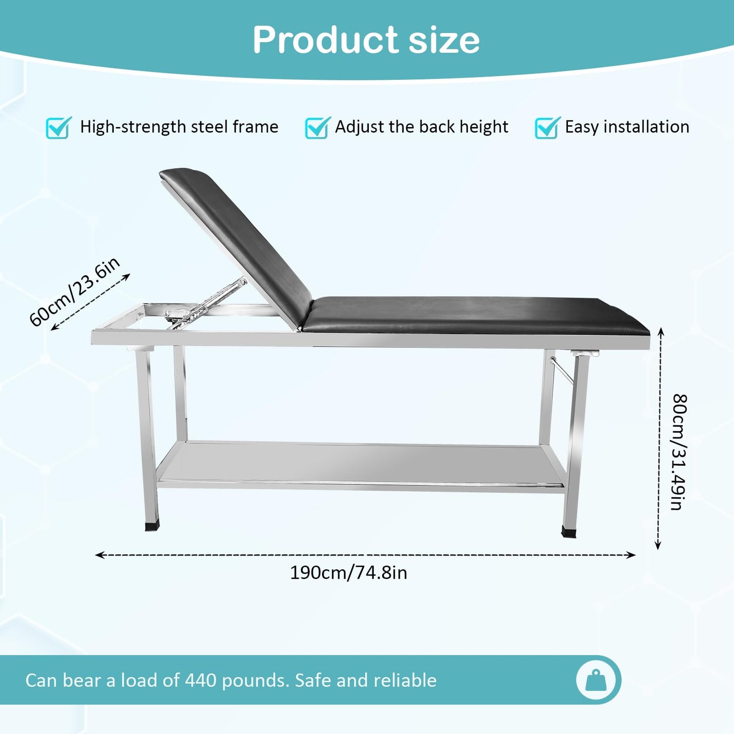 JJFFTAO Adjustable Exam Table，Doctor Bed with Folding Legs is Stable and Durable，Folding Medical Exam Table Holds 500 lbs for Clinical Examination 、Massage 、Spa Beds、Beauty