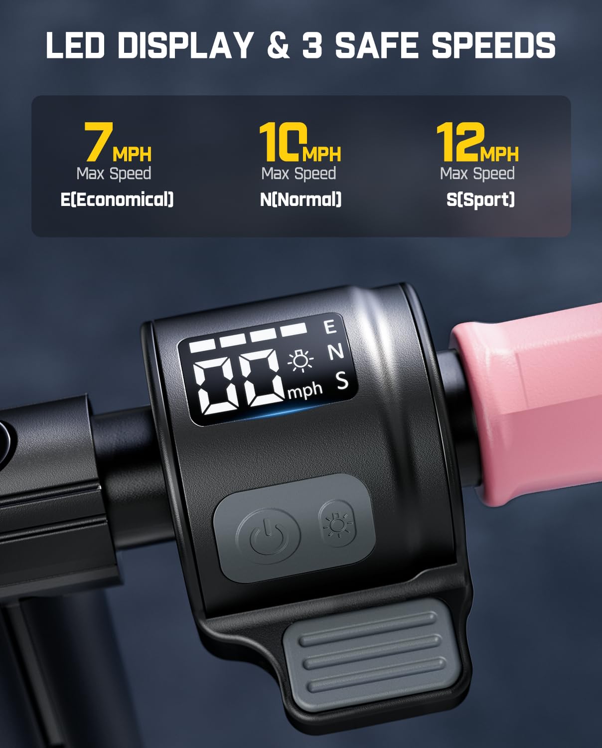 FanttikRide T9 Electric Scooter for Big Kids 6-14, 7/10/12 MPH, LED Battery Level, Height Adjustable and Foldable, Electric Scooter for Teenagers, Up to 40 mins, Pink