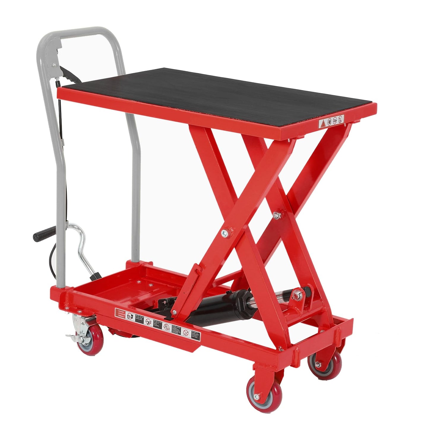 Garvee Heavy Duty Hydraulic Lift Table Cart 500LB Capacity, Single Scissor Lift Table with 28.5'' Lifting Height, Non-Slip Platform & Locking Wheels for Garage, Warehouse, Workshop, Red