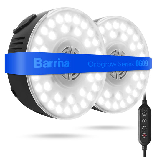 Barrina Puck Grow Light, Full Spectrum 18W (2 x 9W), 5000K, 2 Packs with Timer, Dimmable, Model OG09-B2T,