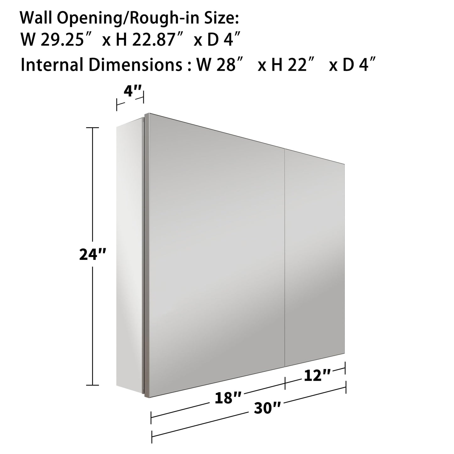 30x24 Inch Recessed Medicine Cabinet with Mirror, Aluminum Medicine Cabinet Mirror, Recessed or Surface Mount with 2 Adjustable Shelves Storage Organizer, Pre-Assembled Door, Soft-Closed System