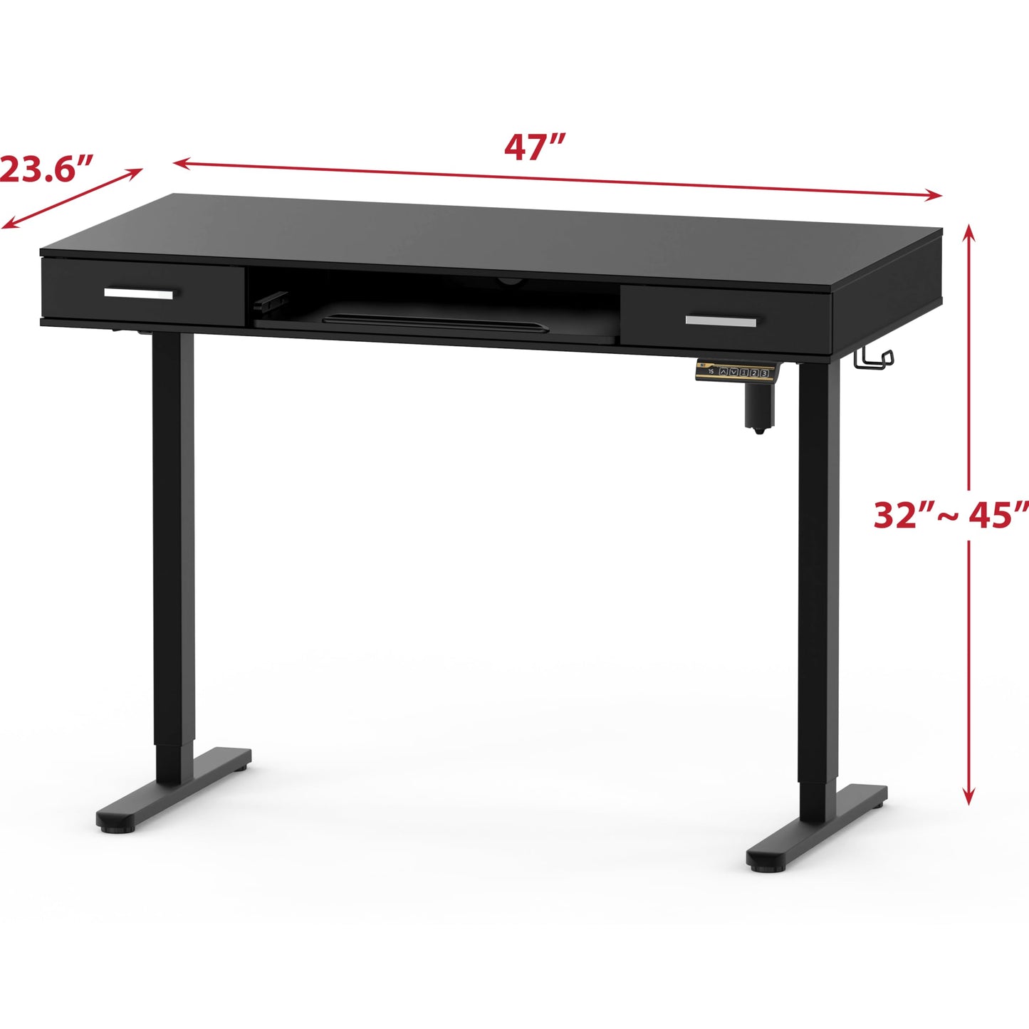 SHW 48-Inch Electric Height Adjustable Desk with Keyboard Tray and 2 Drawers, Black