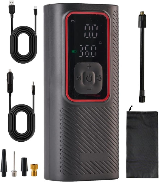 ZZT Air Compressor Tire Inflator Portable Air Pump for Car Tires with Tire Pressure Gauge (150 PSI) - One Click Smart Pump for Car, Motorcycle, Bicycle and Ball (Black&Red)