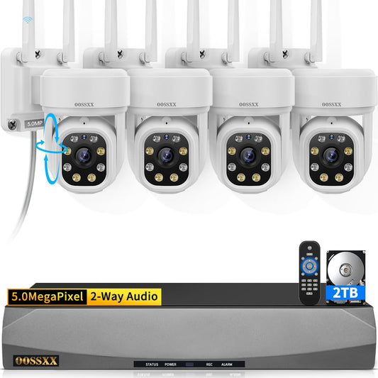(2026 Update) 5MP PT Wireless Security Camera System with AI Human Tracking, Dual-Band 2.4G&5G WiFi, 130° Wide Angle, 2-Way Audio, No Monthly Fee, Outdoor Home Security Kit