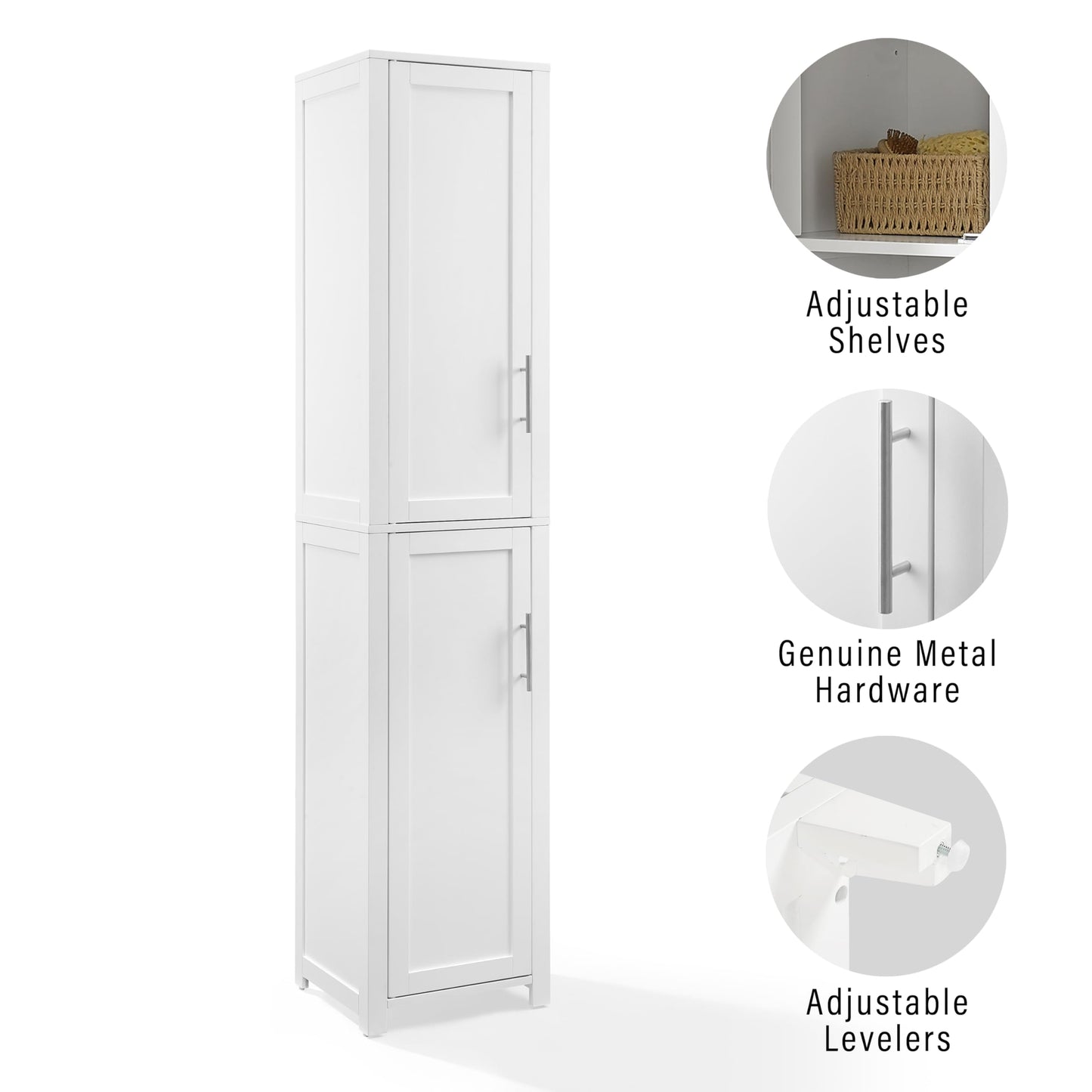 Crosley Furniture Savannah Linen Storage Cabinet, Laundry Room, Bathroom Organizer with Shelves, White