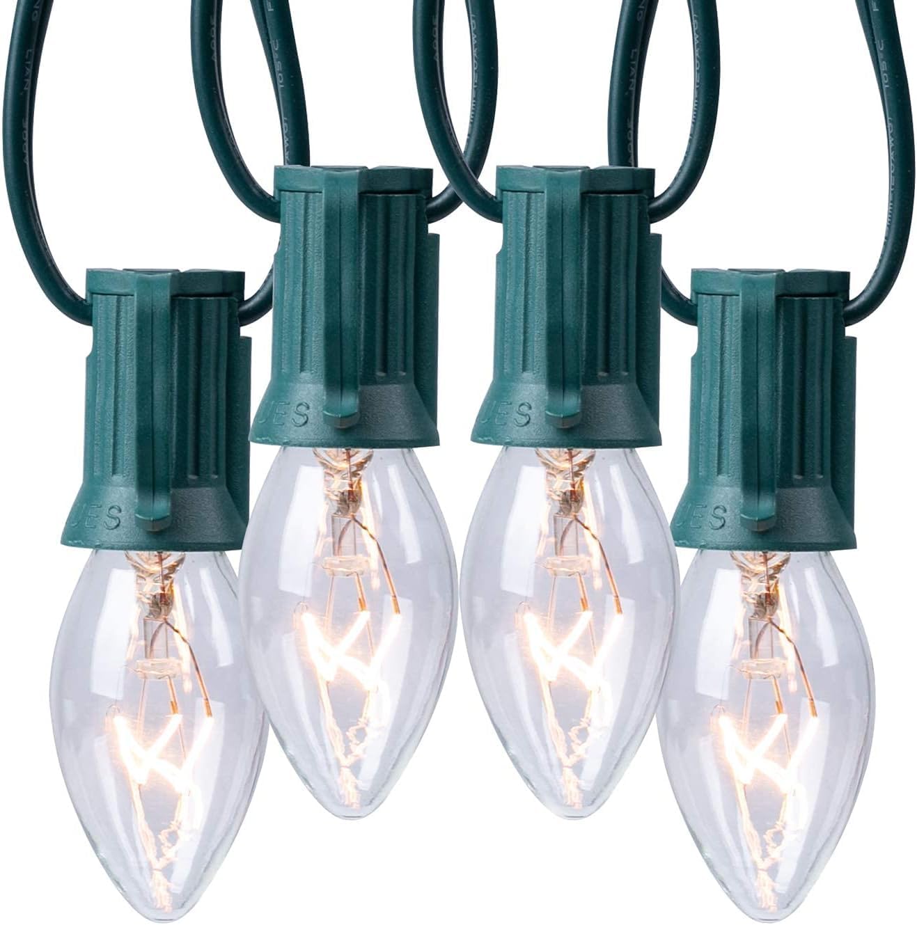 Minetom C9 Clear Christmas String Lights, 50FT 50 Bulbs, Green Wire, Model GYPI-O507BU