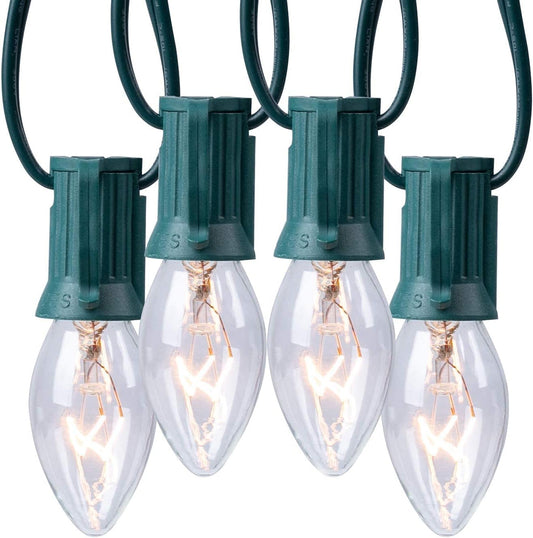 Minetom C9 Clear Christmas String Lights, 50FT 50 Bulbs, Green Wire, Model GYPI-O507BU