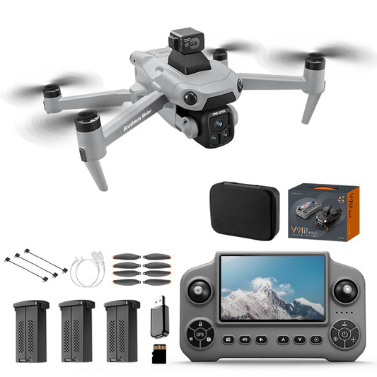 V918 Drones with Camera for Adults 4K, 5 inch Screen, 75 Mins Flight Time, 3KM Long Control Range, 360° Obstacle Avoidance for Indoor, Headless Mode, GPS Auto Return, Circle Fly and Follow Me, Lightweight and Foldable RC Quadcopter for Beginner Gifts Toy,