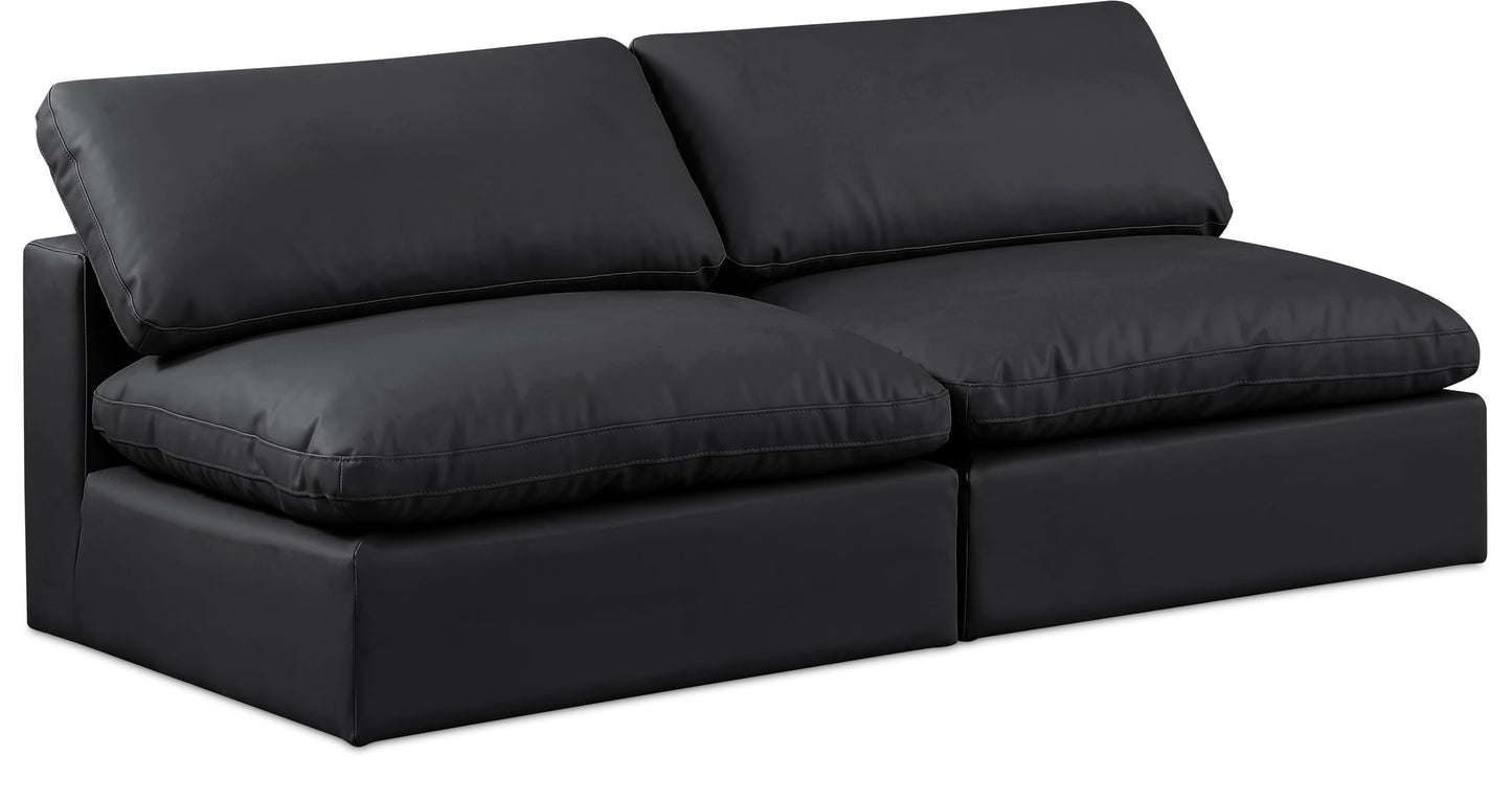 Meridian Furniture 188Black-S78 Comfy Collection Modern | Contemporary Upholstered Modular Sofa with Soft Black Vegan Leather, Fiber-Filled, 78" W x 40" D x 34.5" H, Black
