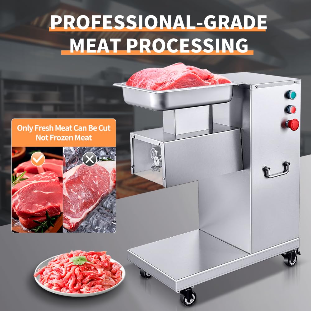BOOROS Commercial Meat Cutter Machine 750W Electric Vertical Stainless Steel Meat Slicer 130L Commercial Meat Cutting Machine,1100lb/h,Equipped with 3mm Blade for Kitchen,Restaurants,Supermarket 110V