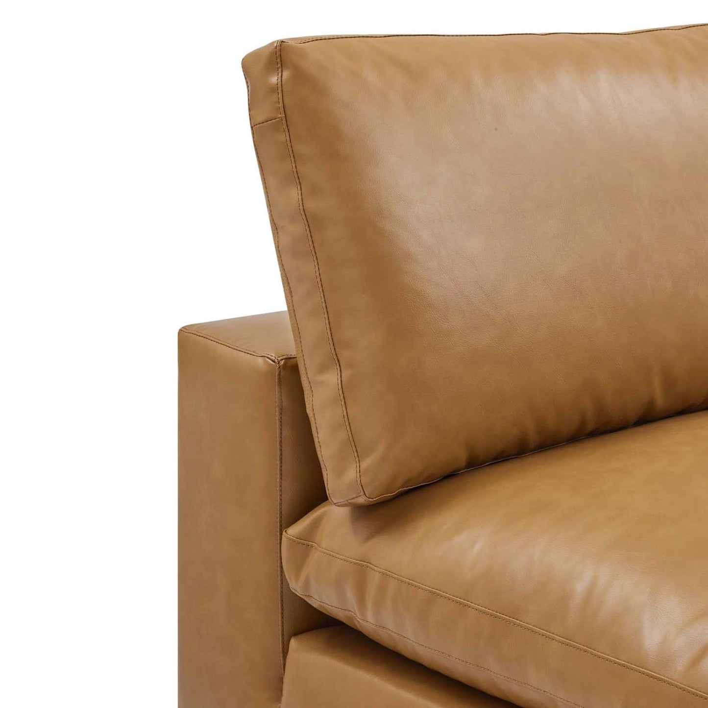 Modway Modular Sofa Commix Down Filled Overstuffed Vegan Leather Armless Chair, Tan