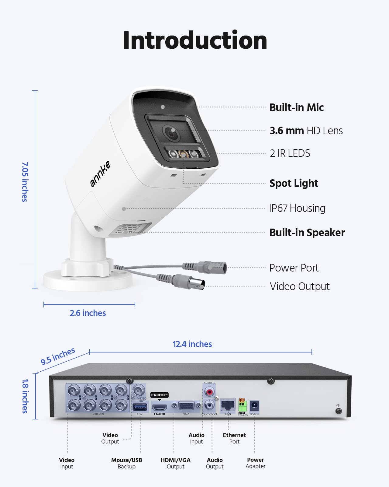 ANNKE 2MP Two-Way Audio Security Camera System, 8CH 3K Lite DVR, 4pcs 1080P CCTV White Wired Cams with Smart Color Night Vision, AI Motion Detection, 2TB HDD for Outdoor Home Surveillance