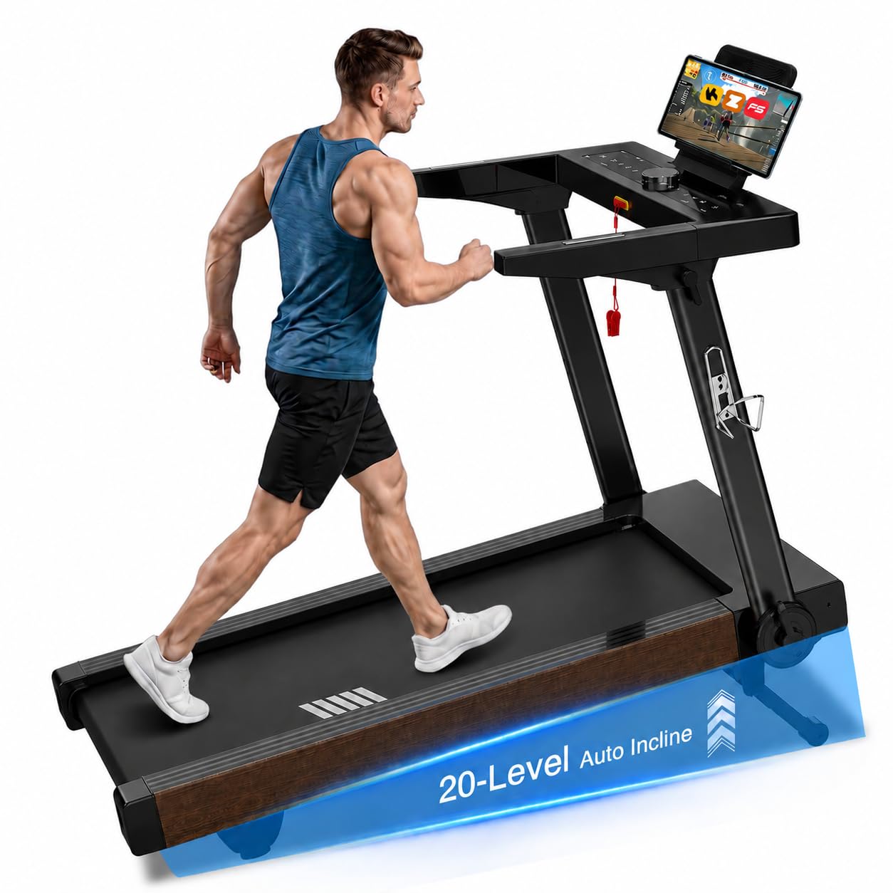Borgusi Treadmills for Home with Auto Incline - Fully Assembled, 4 Hp Foldable Treadmill, 18.9 Inch Wide, 400 Lb Capacity, LED Display, 12 Mph Speed, Bluetooth App and Speaker, Shock Absorbent