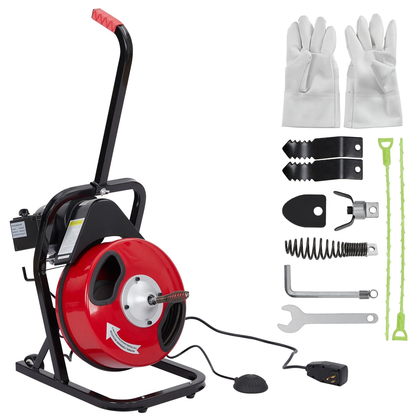 Garvee Drain Cleaner Machine, 50 Ft X 1/2 in Professional Electric Drain Auger for 1 to 4 in Pipes, Portable Electric Drain Snake with 4 Cutters & Foot Switch and Pair of Gloves