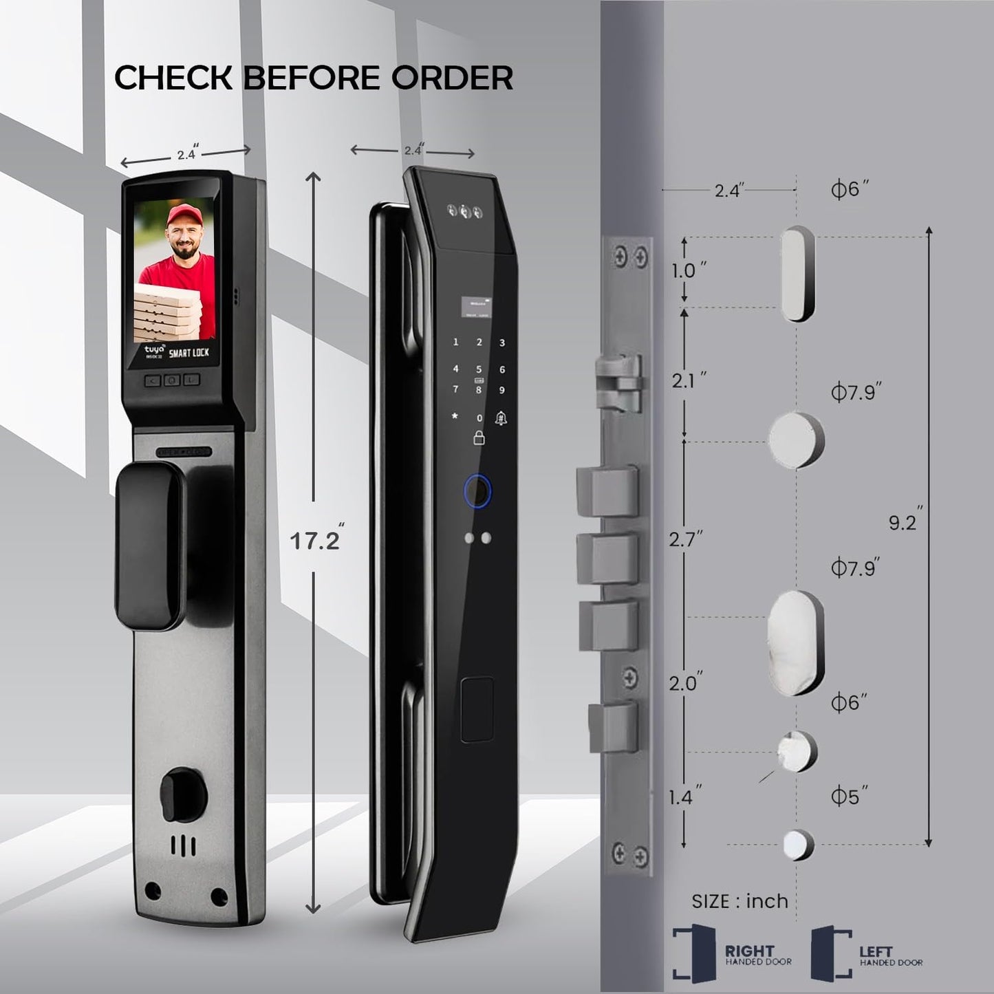 Smart Door Lock with 3D Face Recognition & Camera, Intercom, Video Doorbell, Fingerprint Keyless Entry, Password, IC Card, Key, Alexa Compatible via Tuya App Control, Smart Home Front Door Security